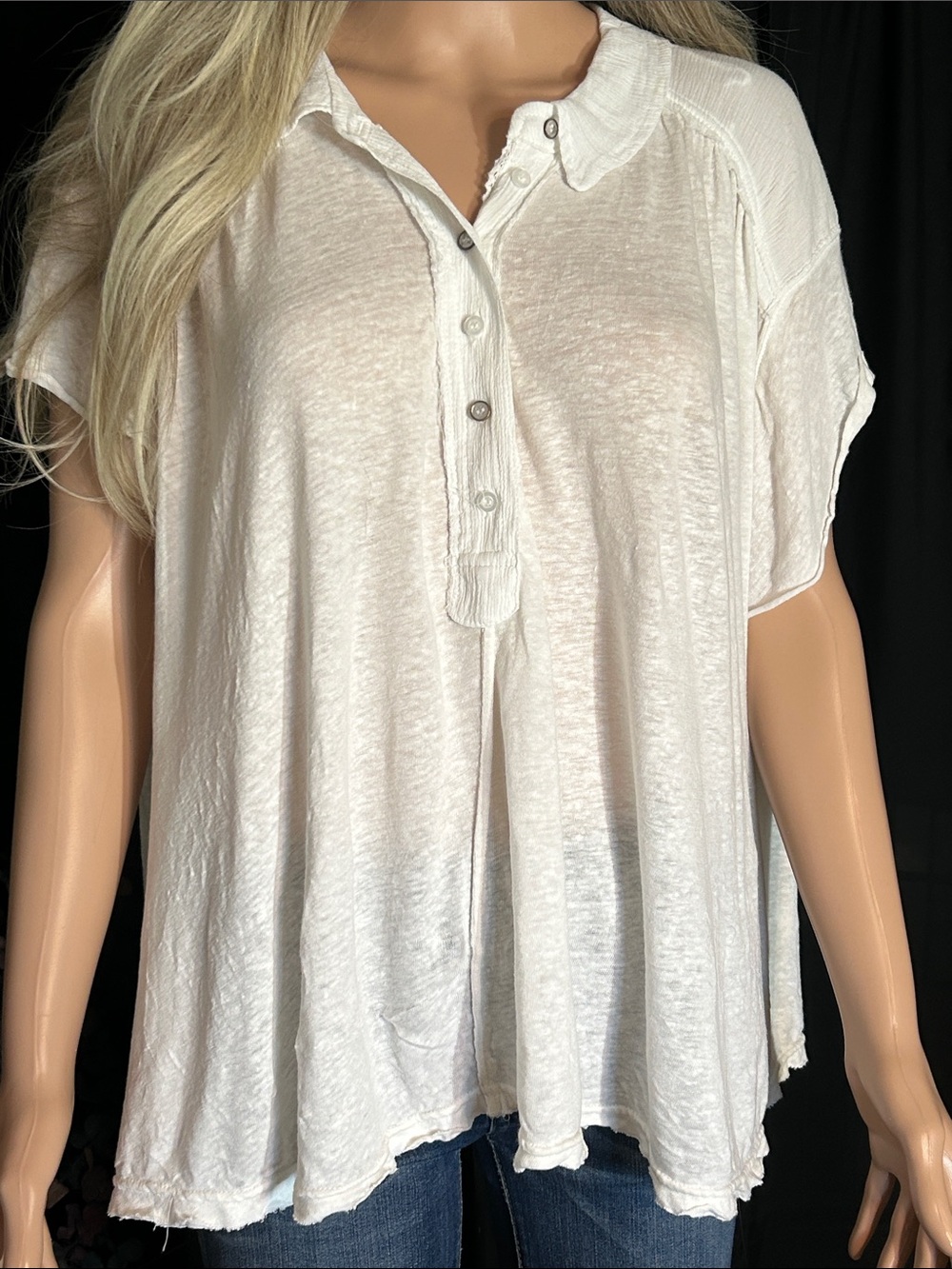 FREE PEOPLE WHITE PULLOVER CAP DLEEVE TOP L